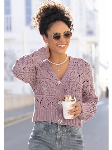 Vivance Ajourstrickjacke in mauve