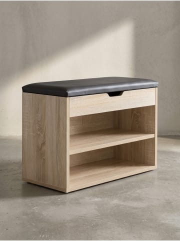 KADIMA DESIGN Schuhbank CIGNO | Kunstleder Gepolstert, Stauraum, Weiß-Sonoma in Beige
