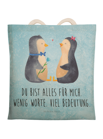 Mr. & Mrs. Panda Einkaufstasche Pinguin Pärchen mit Spruch in Eisblau