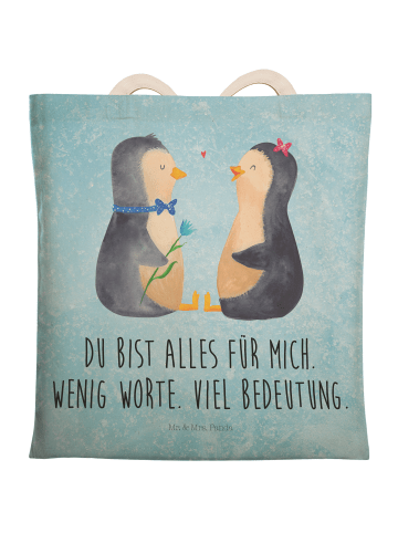 Mr. & Mrs. Panda Strandtasche Pinguin Pärchen mit Spruch in Eisblau