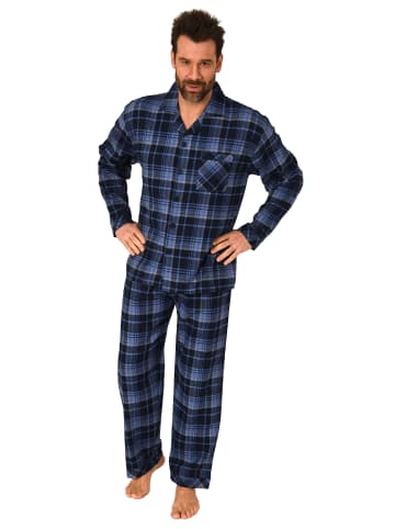 NORMANN Durchgeknöpfte Flanell Schlafanzug langarm Pyjama KaroMuster - 76513 in marine