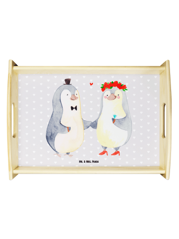 Mr. & Mrs. Panda Serviertablett Pinguin Heirat ohne Spruch in Grau Pastell