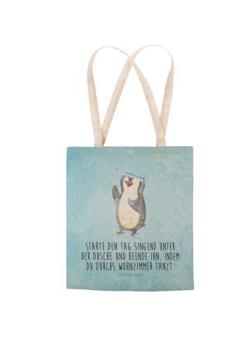 Mr. & Mrs. Panda Tasche Pinguin Duschen mit Spruch in Eisblau
