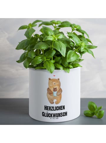 Mr. & Mrs. Panda Großer Blumenkübel Bär Baby mit Spruch in Weiß
