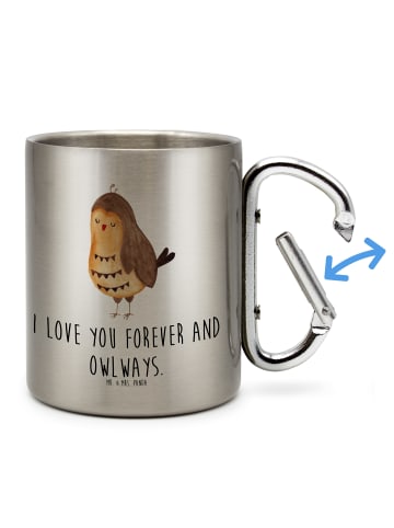 Mr. & Mrs. Panda Kaffeebecher Eule Zufrieden mit Spruch in Silber