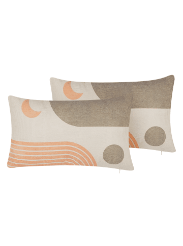 Beliani 2er-Set Dekokissen MELAMPODIUM in Beige/Bunt