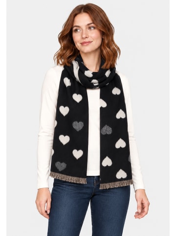 Faera Weicher Schal Herzdesign Kurze Fransenkanten in Schwarz