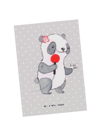 Mr. & Mrs. Panda Postkarte Pressesprecherin Herz ohne Spruch in Grau Pastell