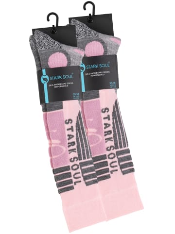 Stark Soul® Ski & Snowboard Socken 2 Paar, mit Spezialpolsterung in Rosa/Grau