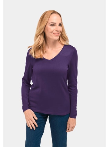 GOLDNER Kurzgröße:  V-Pullover Langarm-Pullover mit V-Ausschnitt in lila