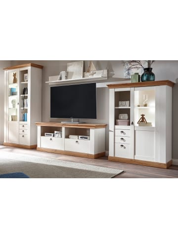 Furn.Design Wohnwand weiß Pinie, Eiche Wotan 4-teilig 376 cm, Schrankwand mit viel Stauraum