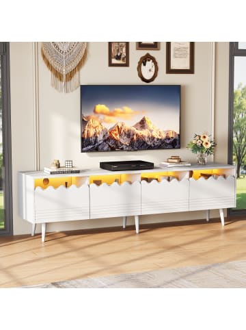 ABRIHOME Fernsehschrank TV Ständer mit LED für 75 Zoll 176*38*45cm, Weiß