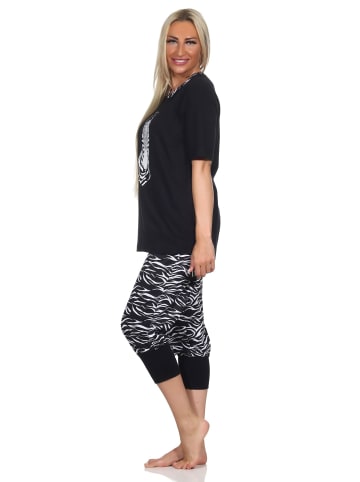 NORMANN Kurzarm Schlafanzug Capri Pyjama Shorty - 84876 in schwarz