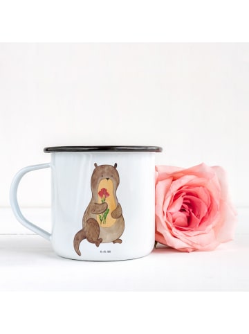 Mr. & Mrs. Panda Emaille Tasse Otter Blumenstrauß ohne Spruch in Weiß