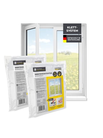 EASYmaxx Moskitonetz Fenster 2er-Set 130x150cm weiß mit Klettverschluss Transparent
