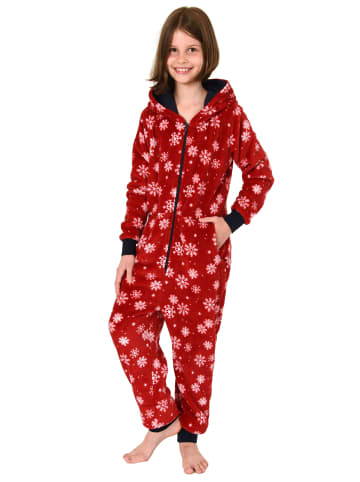 NORMANN Jumpsuit Overall Onesie Schlafanzug Eiskristall Sterne - 50921 in rot