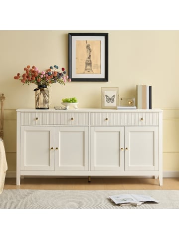 ABRIHOME Sideboard in Weiß mit 4 Türen 2 Schubladen Goldenen Griffen 160x40x80 cm