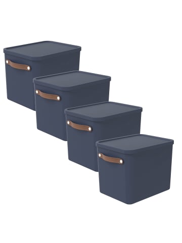 Rotho MALOJA Ordnungsboxen 4er-Set 27l mit Griffen stapelbar in Midnight blau