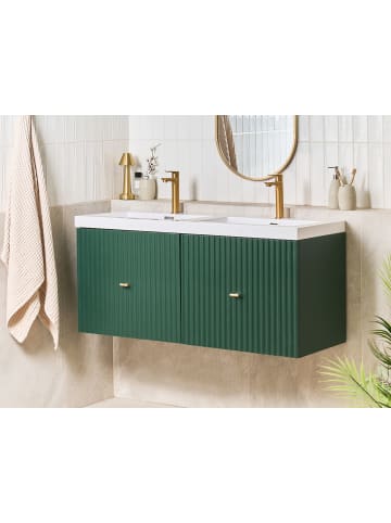 Beliani 2-tlg Badezimmerschrank mit Waschbecken LAGO in Grün/Gold/Weiß