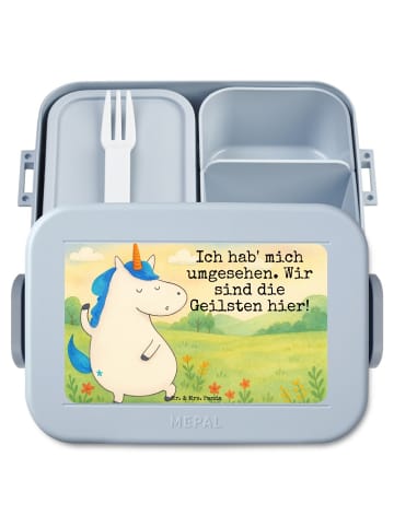 Mr. & Mrs. Panda MEPAL Bentobox Einhorn Mann Design mit Spruch in Blau Pastell