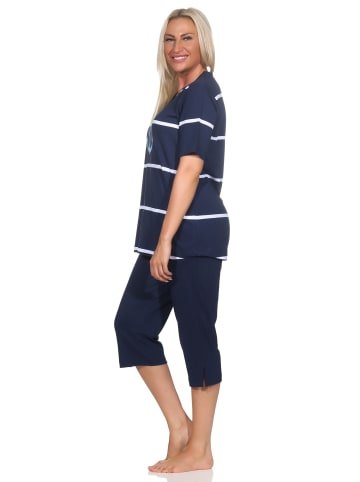 NORMANN Kurzarm Pyjama Schlafanzug Shorty Maritimer Look - 85115 in marine
