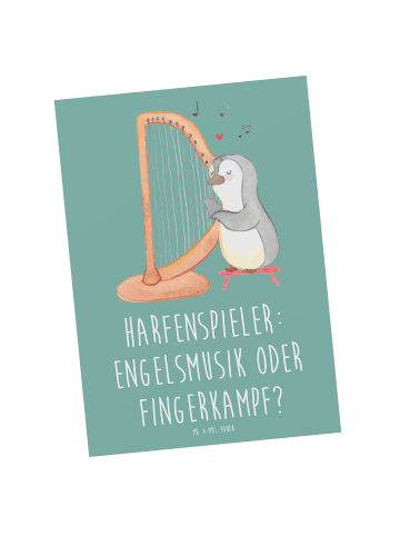 Mr. & Mrs. Panda Postkarte Harfe Melodien mit Spruch in Meeresbrise