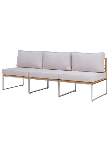 home24 home24 Loungesofa 3-teilig - Webstoff / Teak massiv / Edelstahl - Hellgrau - 210 x 74 x 70 cm in Hellgrau