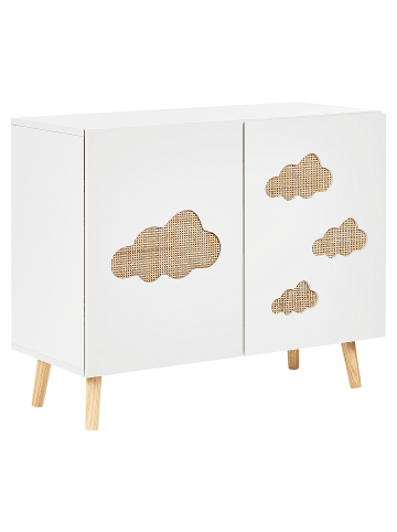 Beliani Sideboard CLOUDY in Weiß/Heller Holzfarbton - (W) 80 x (H) 65 x (L) 36 cm