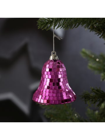 MARELIDA Weihnachtsbaumschmuck Glocke im Discokugel Look H: 8cm in pink