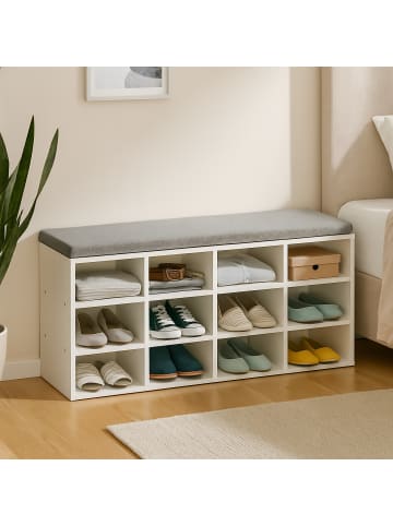 relaxdays Schuhbank in Weiß/ Grau - (B)104 x (H)49,5 x (T)31 cm