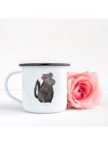 Mr. & Mrs. Panda XL Emaille Tasse Stinktier ohne Spruch in Weiß