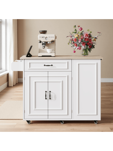 ABRIHOME Kücheninsel in Grau 110x70 cm mit Steckdose klappbaren Seiten und Arbeitsfläche