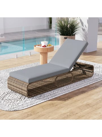COSTWAY Sonnenliege Gartenliege Polyrattan mit Auflage in Grau