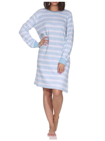 NORMANN Langarm Kuschel Interlock Nachthemd Streifen Optik in blau