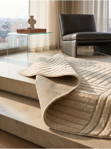 KADIMA DESIGN Hochflorteppich 3D Bögen Boho Waschbar Wohnzimmer in Creme