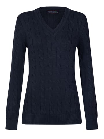 Felix Hardy Grobstrick Zopfmuster V-Ausschnitt Pullover in navy
