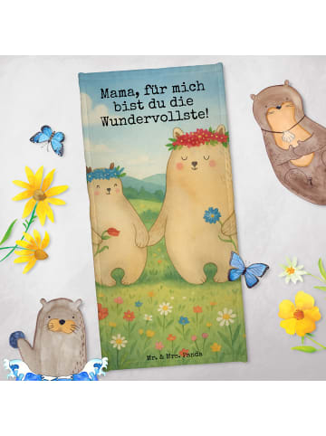 Mr. & Mrs. Panda Badehandtuch Bären mit Blumenkranz Design mit S... in Gelb Pastell