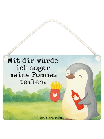 Mr. & Mrs. Panda Deko Schild Pinguin Pommes Design mit Spruch in Weiß