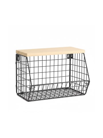 relaxdays Obstkorb Wandregal in Schwarz/ Natur – (B)30 x (H)21 x (T)20 cm