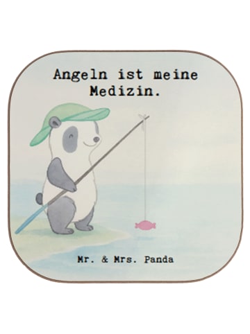 Mr. & Mrs. Panda Glas-Untersetzer Panda Angeln Design mit Spruch in Weiß