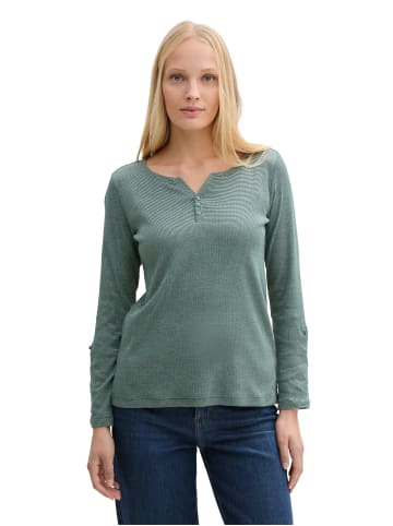 Tom Tailor Gestreiftes Langarm Shirt mit Henley in Grün-3
