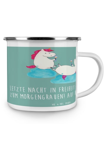 Mr. & Mrs. Panda Camping Emaille Tasse Junggesellinnenabschied F... in Meeresbrise