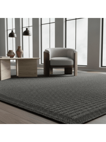 KADIMA DESIGN Teppich Outdoor Flachgewebe Uni-Farbe Polypropylen Balkon in Schwarz