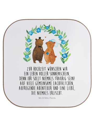 Mr. & Mrs. Panda Untersetzer für Gläser Bären Hochzeit mit Spruch in Weiß