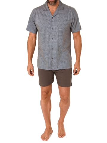 NORMANN kurzarm Schlafanzug Shorty Pyjama zum durchknöpfen - 78279 in dunkelgrau