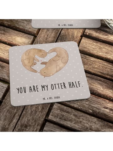 Mr. & Mrs. Panda Bierfilz Otter Herz mit Spruch in Grau Pastell