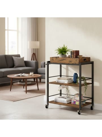 relaxdays Servierwagen in Braun/ Schwarz - (B)70 x (H)88 x (T)40 cm