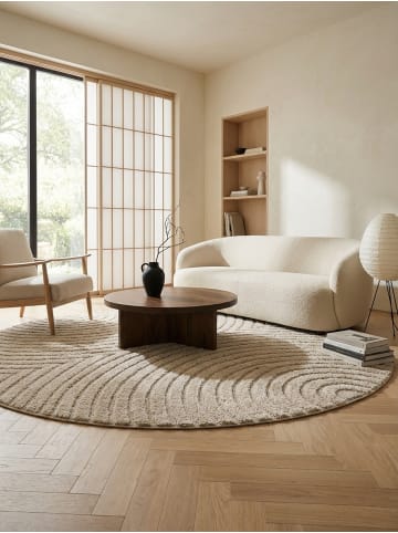 KADIMA DESIGN Hochflorteppich 3D Bögen Boho Waschbar Wohnzimmer in Beige