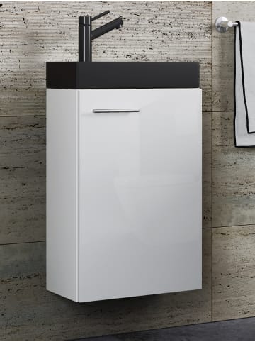 VCM  2-tlg Waschtisch Slito Toilette schmal Schwarz in Weiß
