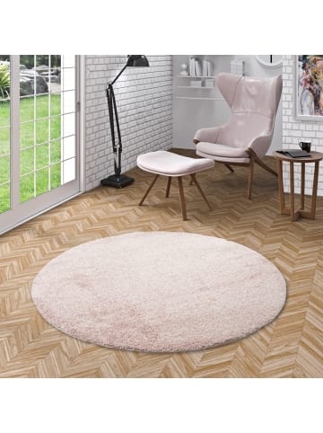 Pergamon Hochflor-Teppich Aloha Rund in rosa
